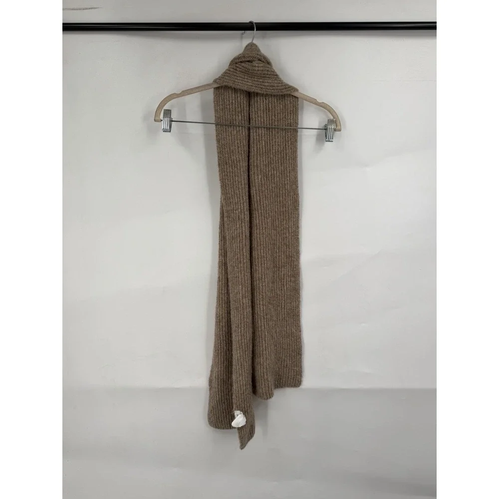 J. Crew Factory Tan Camel Ribbed Knit Scarf Soft Acrylic Winter Unisex Academia